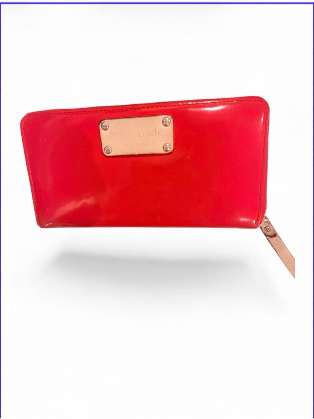 Vintage Kate Spade Red Patent Neda Wallet Newspaper Print EUC